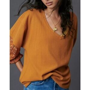 Anthropologie Annette Floral Sleeve Oversized Thermal Top, Women's Size L